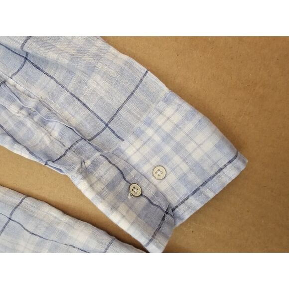 Peter Millar Linen Sport Shirt Men's XL Plaid Crown Sport Button Up Blue - Picture 3 of 13